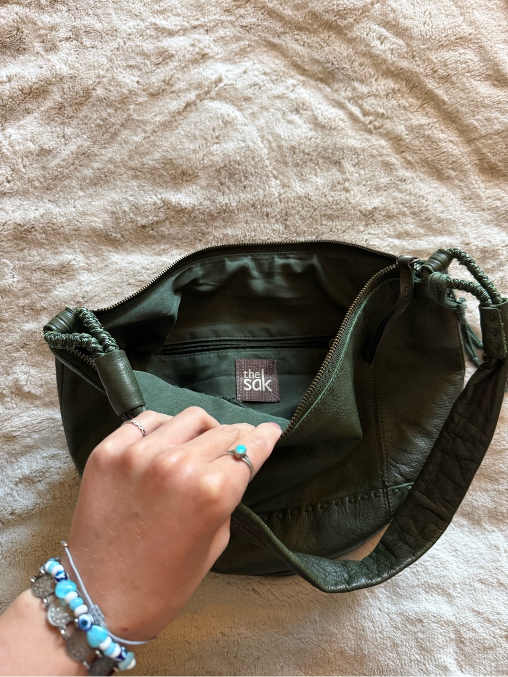 The Sak Olive Green Leather Hobo Bag crescent y2k - Picture 7 of 9
